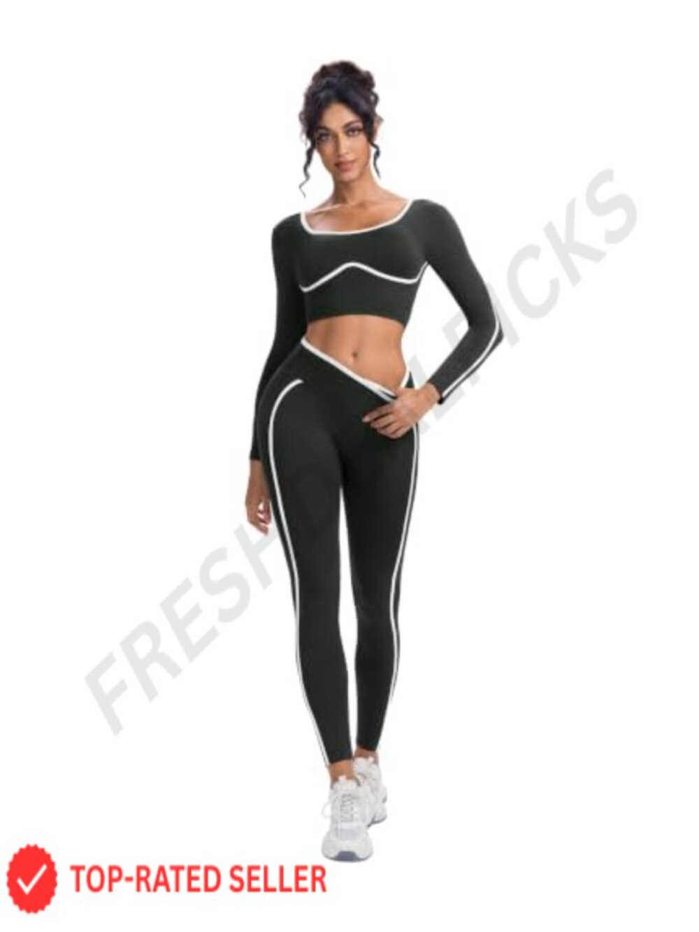 Women's 2 Piece Seamless Workout Set Long Sleeve Crop Top High Waisted Leggings